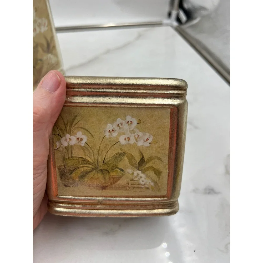 Croscill Home Orchids & Narcissus Gold Bathroom Set Tissue Box Toothbrush Holder
